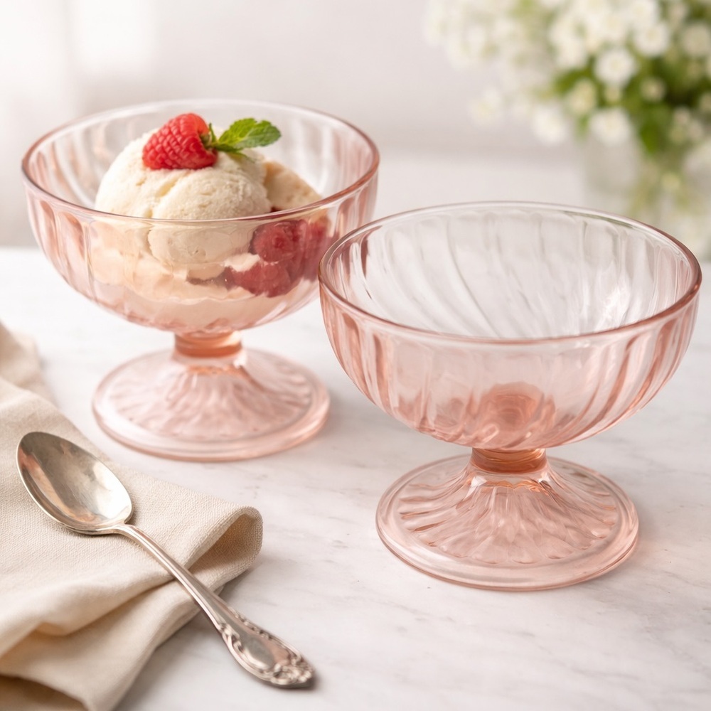 Pink Depression Glass Dessert Bowls Set of 2 | VINTAGE